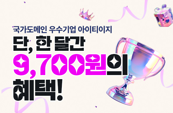 국가도메인 우수기업 아이티이지! 단, 한 달간 .kr 도메인 9,700원의 혜택!